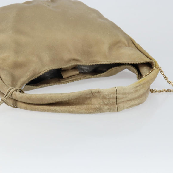 LOEWE Shoulder Bag Leather Beige Gold Auth ep11142