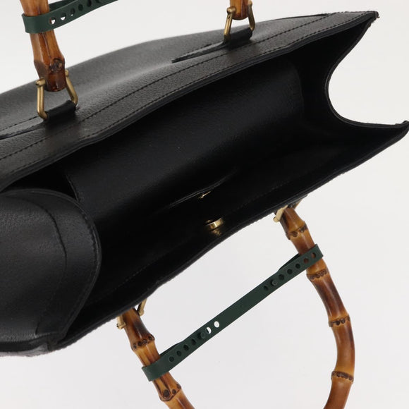 GUCCI Bamboo Hand Bag Leather Black Auth ep11149