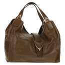 GUCCI Horsebit Shoulder Bag Leather Khaki Auth ep11163-1