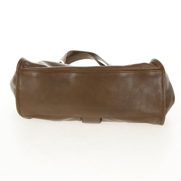 GUCCI Horsebit Shoulder Bag Leather Khaki Auth ep11163