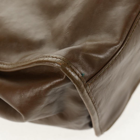 GUCCI Horsebit Shoulder Bag Leather Khaki Auth ep11163