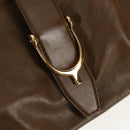 GUCCI Horsebit Shoulder Bag Leather Khaki Auth ep11163-17