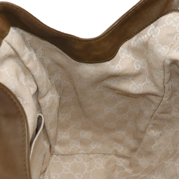 GUCCI Horsebit Shoulder Bag Leather Khaki Auth ep11163