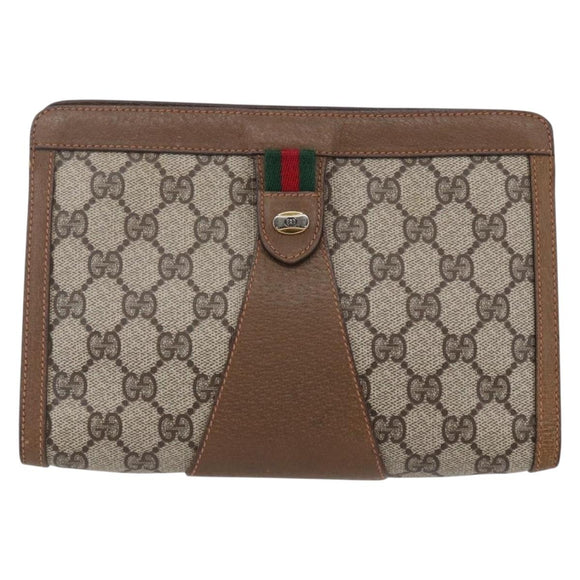 GUCCI GG Supreme Web Sherry Line Bag PVC Beige Gold 89 01 032 Auth ep11168