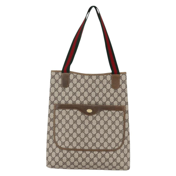 GUCCI GG Supreme Web Sherry Line Tote Bag PVC Beige 37 02 2140 Auth ep11172