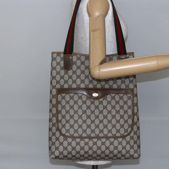 GUCCI GG Supreme Web Sherry Line Tote Bag PVC Beige 37 02 2140 Auth ep11172