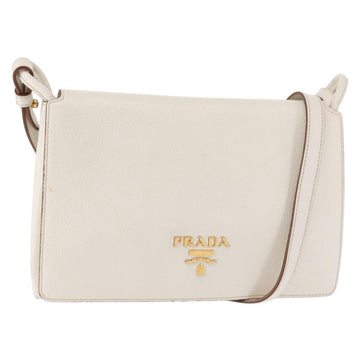 PRADA Shoulder Bag Leather White Gold Auth ep11182