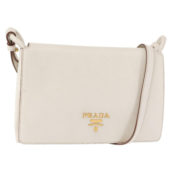 PRADA Shoulder Bag Leather White Gold Auth ep11182