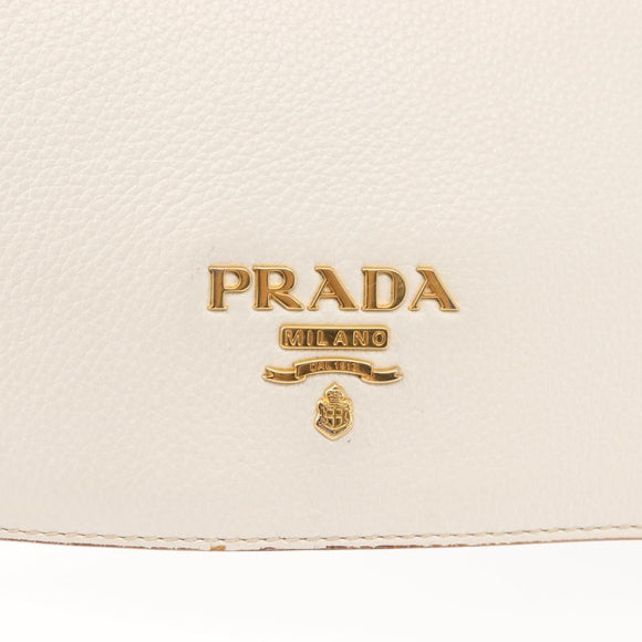 PRADA Shoulder Bag Leather White Gold Auth ep11182