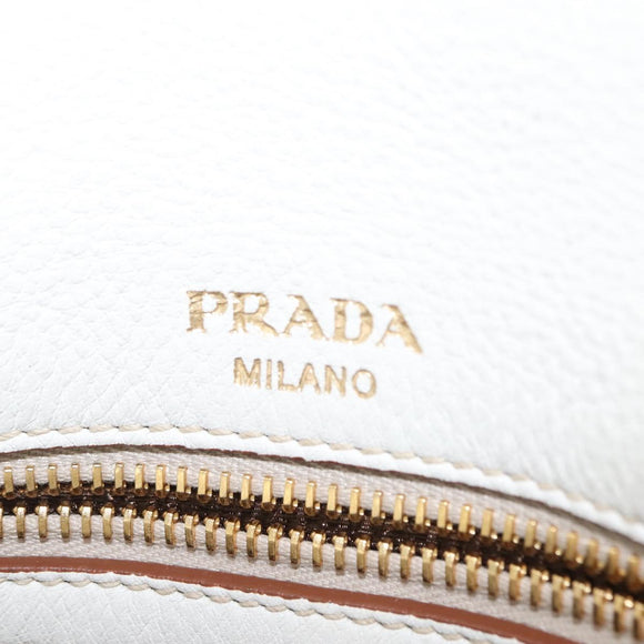 PRADA Shoulder Bag Leather White Gold Auth ep11182