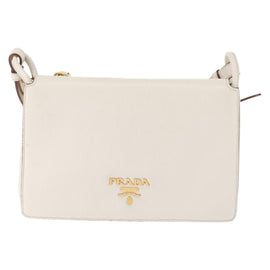PRADA Shoulder Bag Leather White Gold Auth ep11182 - 0