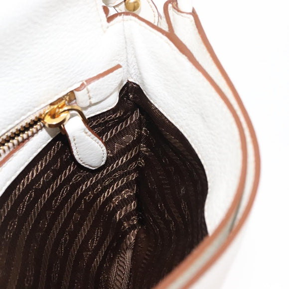 PRADA Shoulder Bag Leather White Gold Auth ep11182