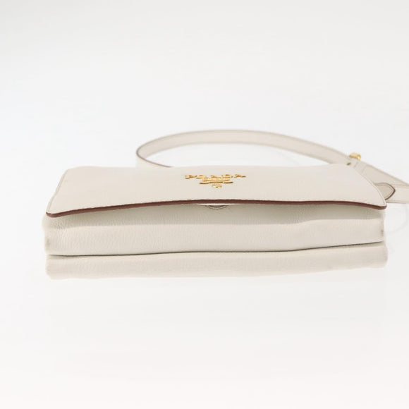 PRADA Shoulder Bag Leather White Gold Auth ep11182