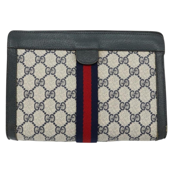 GUCCI GG Supreme Sherry Line Clutch Bag PVC Navy Fuchsia 89 01 001 Auth ep11187