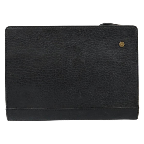 Burberrys Clutch Bag Leather Black Auth ep11188