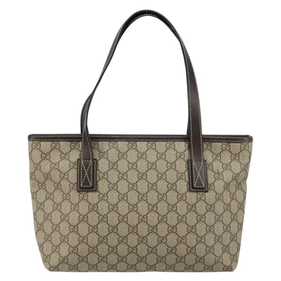 GUCCI GG Supreme Tote Bag PVC Leather Beige Auth ep11190