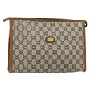 GUCCI GG Plus Supreme Clutch Bag PVC Beige Gold Auth ep11196-1