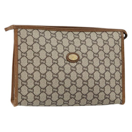 GUCCI GG Plus Supreme Clutch Bag PVC Beige Gold Auth ep11196