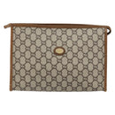 GUCCI GG Plus Supreme Clutch Bag PVC Beige Gold Auth ep11196-2