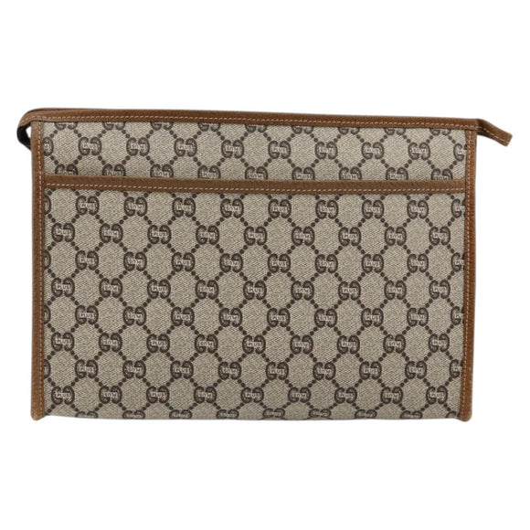 GUCCI GG Plus Supreme Clutch Bag PVC Beige Gold Auth ep11196