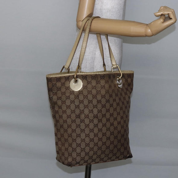 GUCCI GG Canvas Tote Bag Beige Gold 120836 Auth ep11204