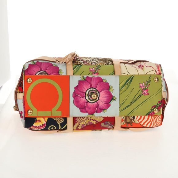 Salvatore Ferragamo Gancini Animal Boston Bag Nylon Leather Beige Auth ep11228