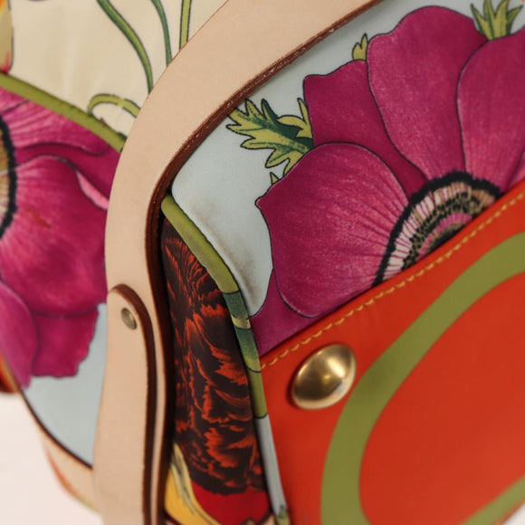 Salvatore Ferragamo Gancini Animal Boston Bag Nylon Leather Beige Auth ep11228