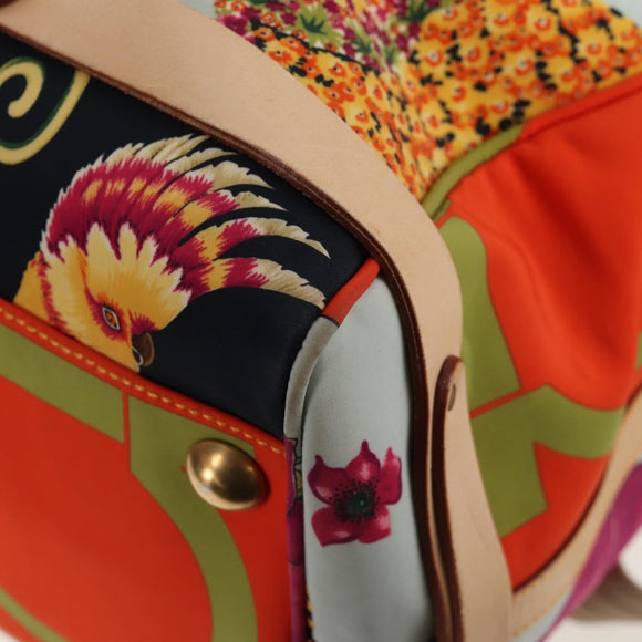 Salvatore Ferragamo Gancini Animal Boston Bag Nylon Leather Beige Auth ep11228