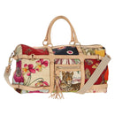 Salvatore Ferragamo Gancini Animal Boston Bag Nylon Leather Beige Auth ep11228-1