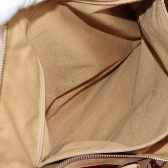 Salvatore Ferragamo Gancini Animal Boston Bag Nylon Leather Beige Auth ep11228