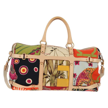 Salvatore Ferragamo Gancini Animal Boston Bag Nylon Leather Beige Auth ep11228 - 0