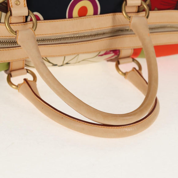 Salvatore Ferragamo Gancini Animal Boston Bag Nylon Leather Beige Auth ep11228