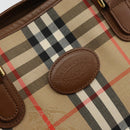 Burberrys Nova Check Hand Bag Canvas Gold Beige Auth ep11255-17