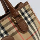 Burberrys Nova Check Hand Bag Canvas Gold Beige Auth ep11255-10