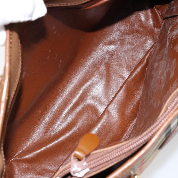 Burberrys Nova Check Hand Bag Canvas Gold Beige Auth ep11255