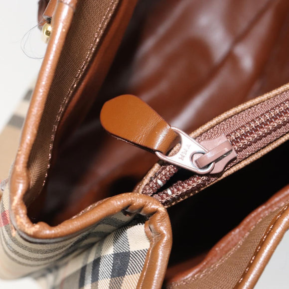 Burberrys Nova Check Hand Bag Canvas Gold Beige Auth ep11255