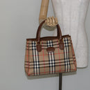 Burberrys Nova Check Hand Bag Canvas Gold Beige Auth ep11255-21
