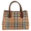 Burberrys Nova Check Hand Bag Canvas Gold Beige Auth ep11255-2