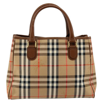 Burberrys Nova Check Hand Bag Canvas Gold Beige Auth ep11255 - 0