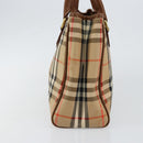 Burberrys Nova Check Hand Bag Canvas Gold Beige Auth ep11255-4