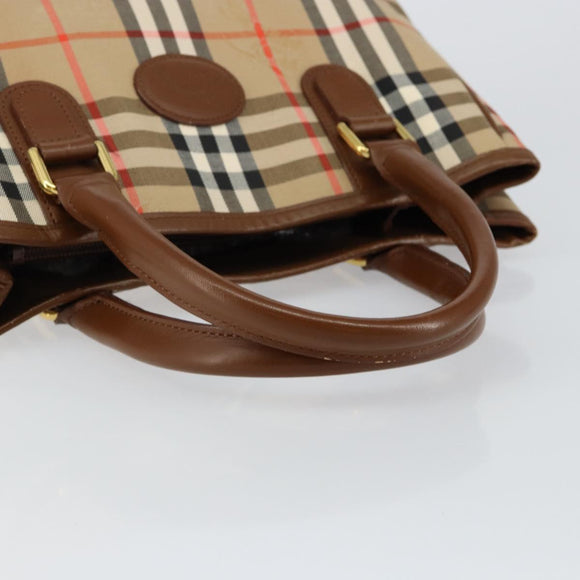 Burberrys Nova Check Hand Bag Canvas Gold Beige Auth ep11255