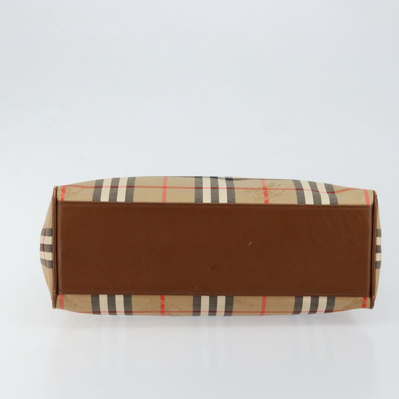 Burberrys Nova Check Hand Bag Canvas Gold Beige Auth ep11255