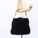 GUCCI Bamboo Shoulder Bag Suede Black Gold 001 1014 1577 Auth ep11269-21