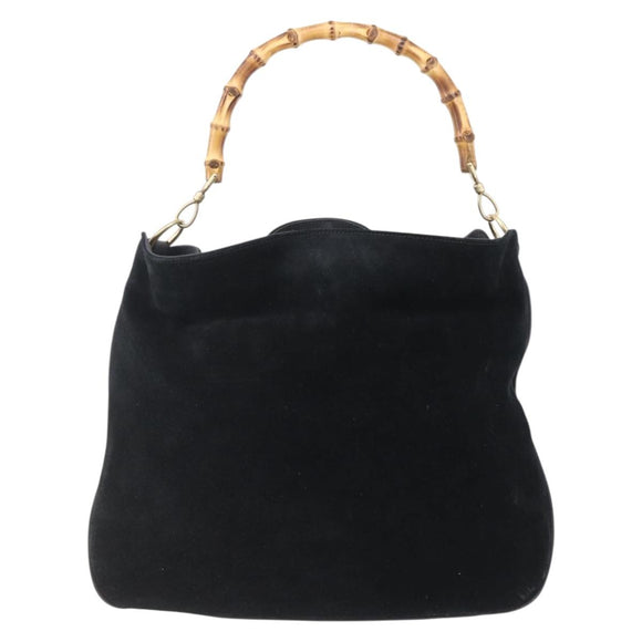 GUCCI Bamboo Shoulder Bag Suede Black Gold 001 1014 1577 Auth ep11269