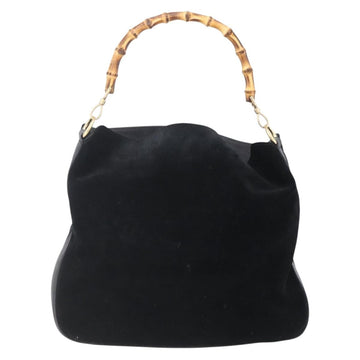 GUCCI Bamboo Shoulder Bag Suede Black Gold 001 1014 1577 Auth ep11269 - 0