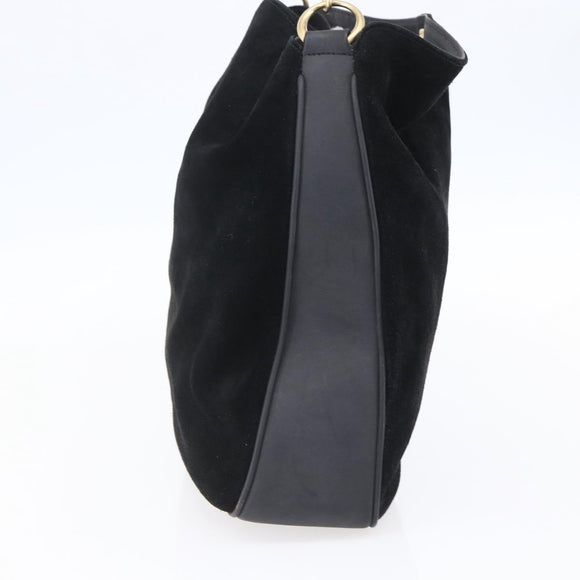 GUCCI Bamboo Shoulder Bag Suede Black Gold 001 1014 1577 Auth ep11269