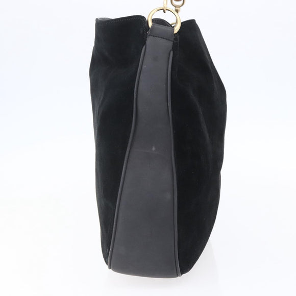 GUCCI Bamboo Shoulder Bag Suede Black Gold 001 1014 1577 Auth ep11269
