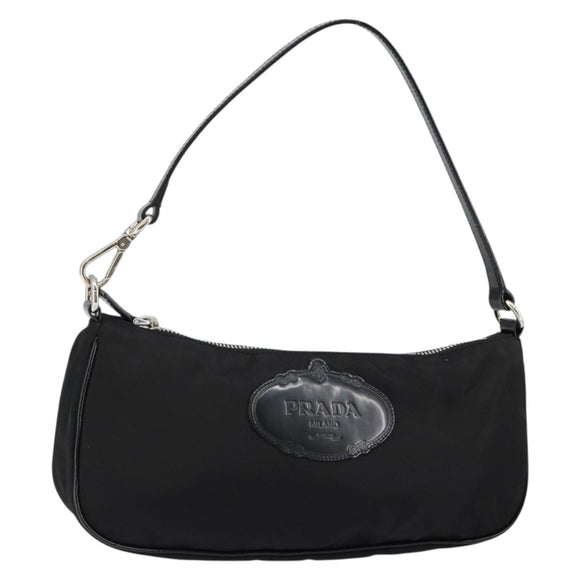 PRADA Accessoire Pouch Nylon Schwarz Silber Auth ep11271