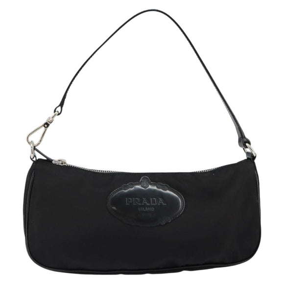 PRADA Accessoire Pouch Nylon Schwarz Silber Auth ep11271