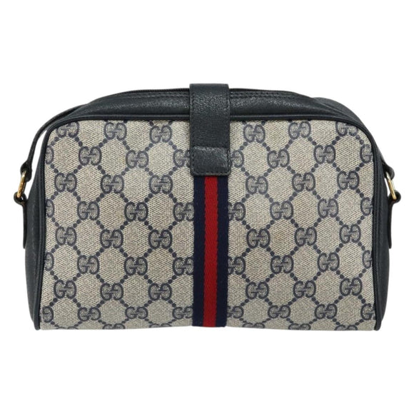 GUCCI GG Supreme Sherry Line Shoulder Bag PVC Navy Gold 10 02 055 Auth ep11283